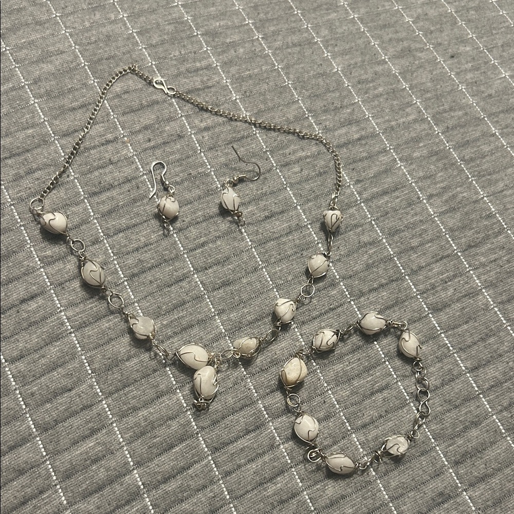 Elegant Silver and White Jewelry Set